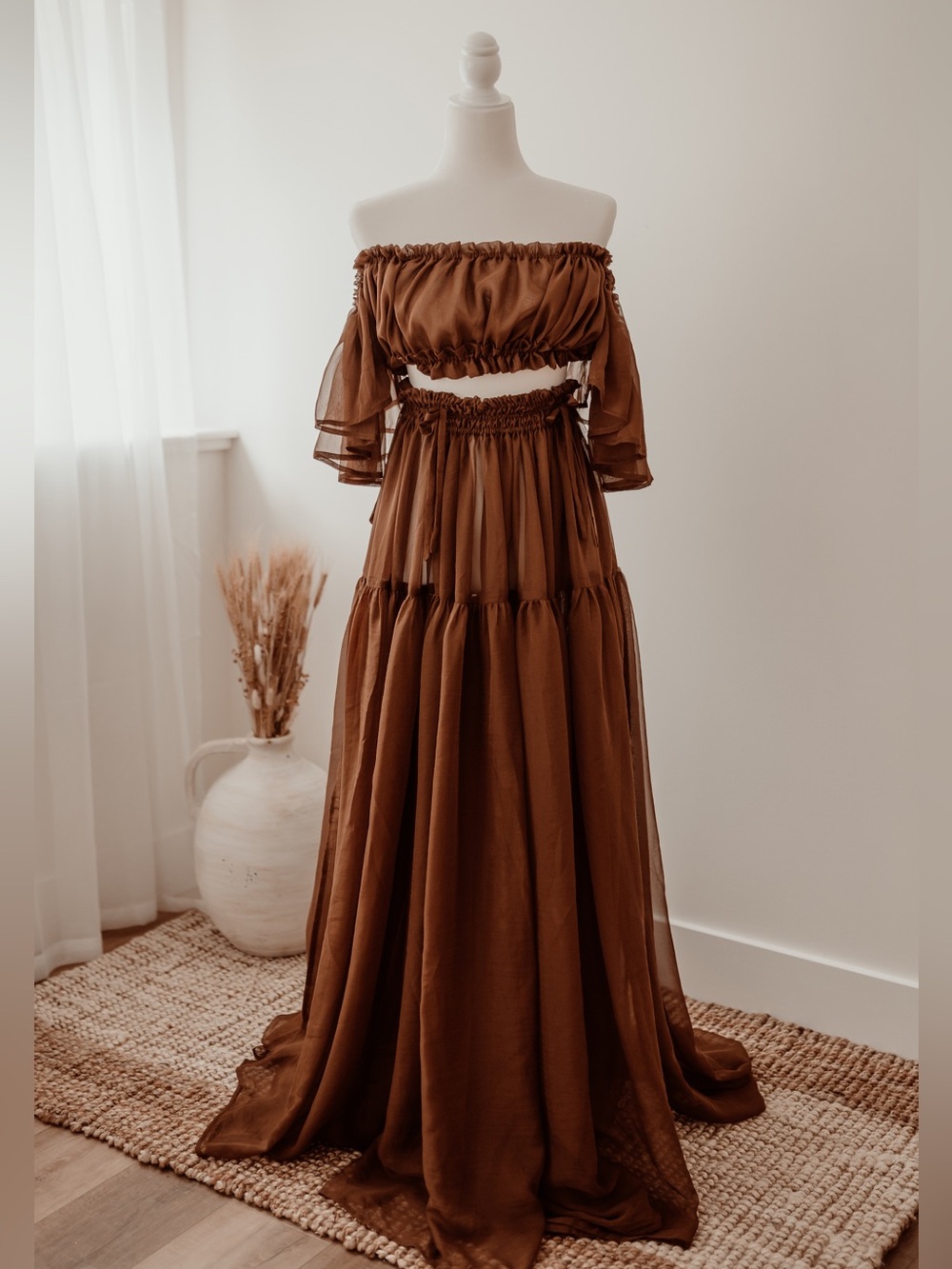 Reclamation Brown Off-Shoulder Two-Piece Gown